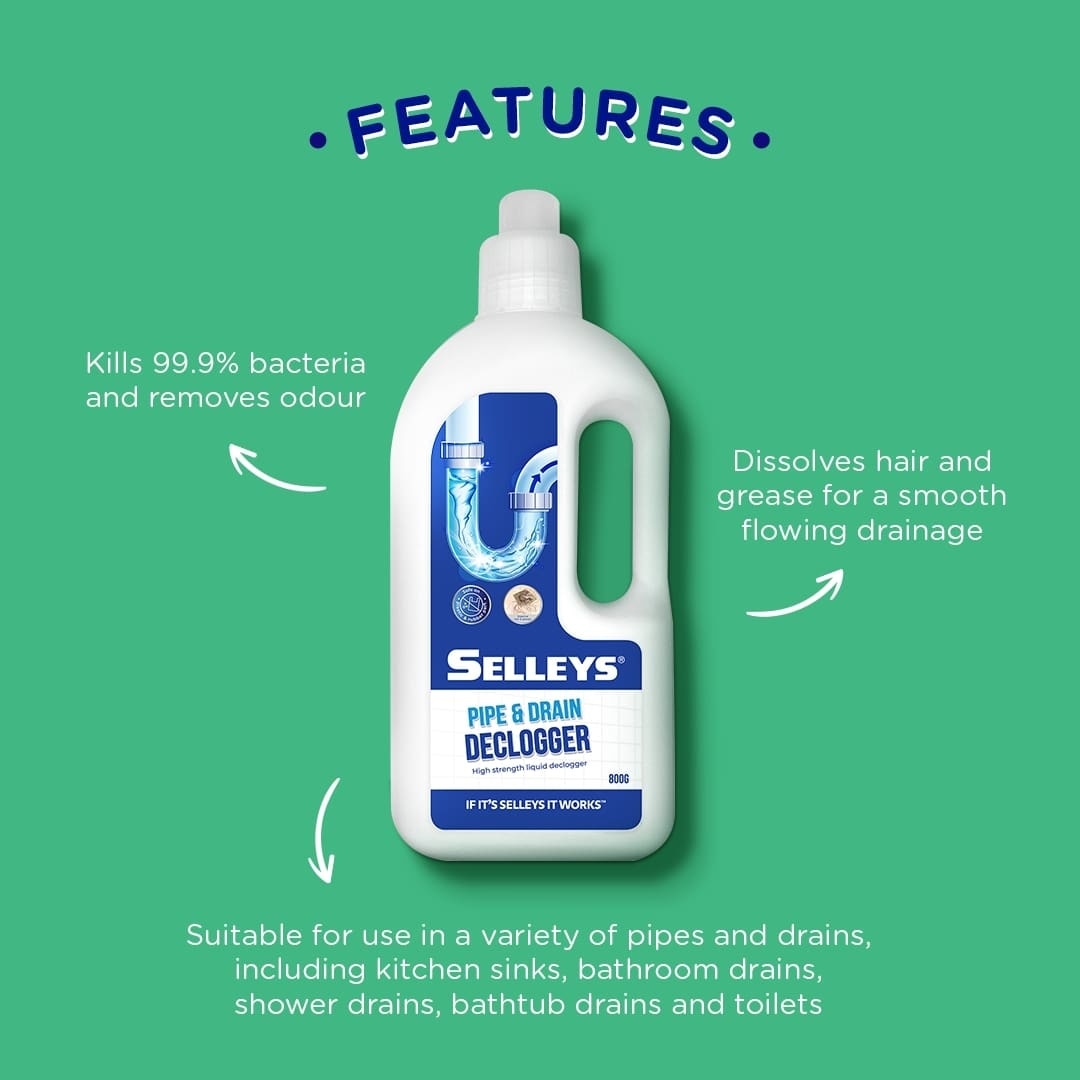 Pipe & Drain Declogger (Kills 99.9% Bacteria, Removes Odour, Dissolves Hair & Grease For Smooth Flowing Drainage) 800g