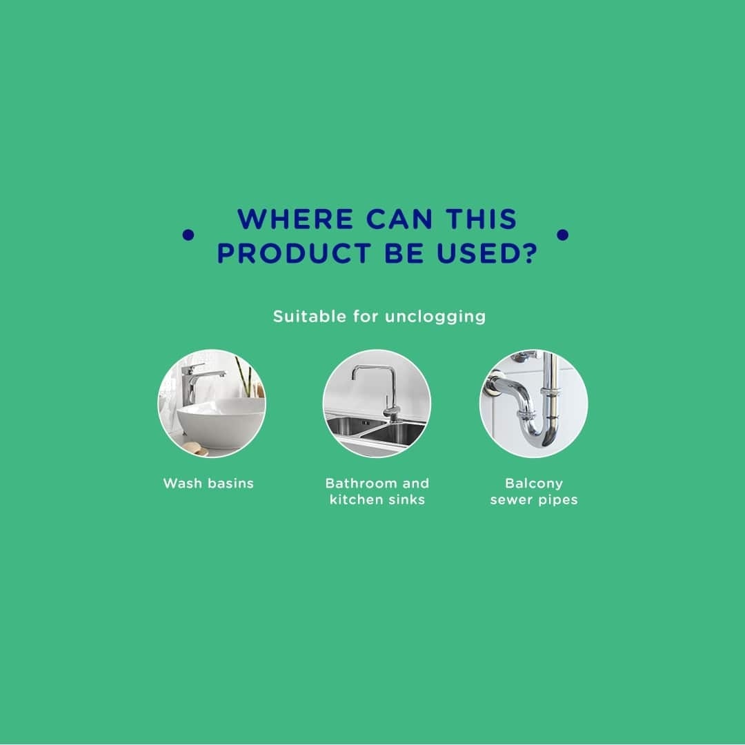 Pipe & Drain Declogger (Kills 99.9% Bacteria, Removes Odour, Dissolves Hair & Grease For Smooth Flowing Drainage) 800g