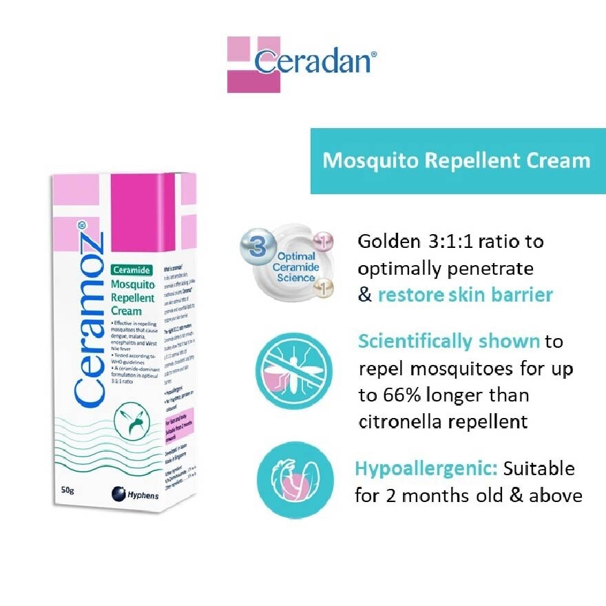 CERAMOZ Mosquito Repellent Cream (Protect & Moisturize + With 10% Deet + 3:1:1 Ceramide-dominant) 50g