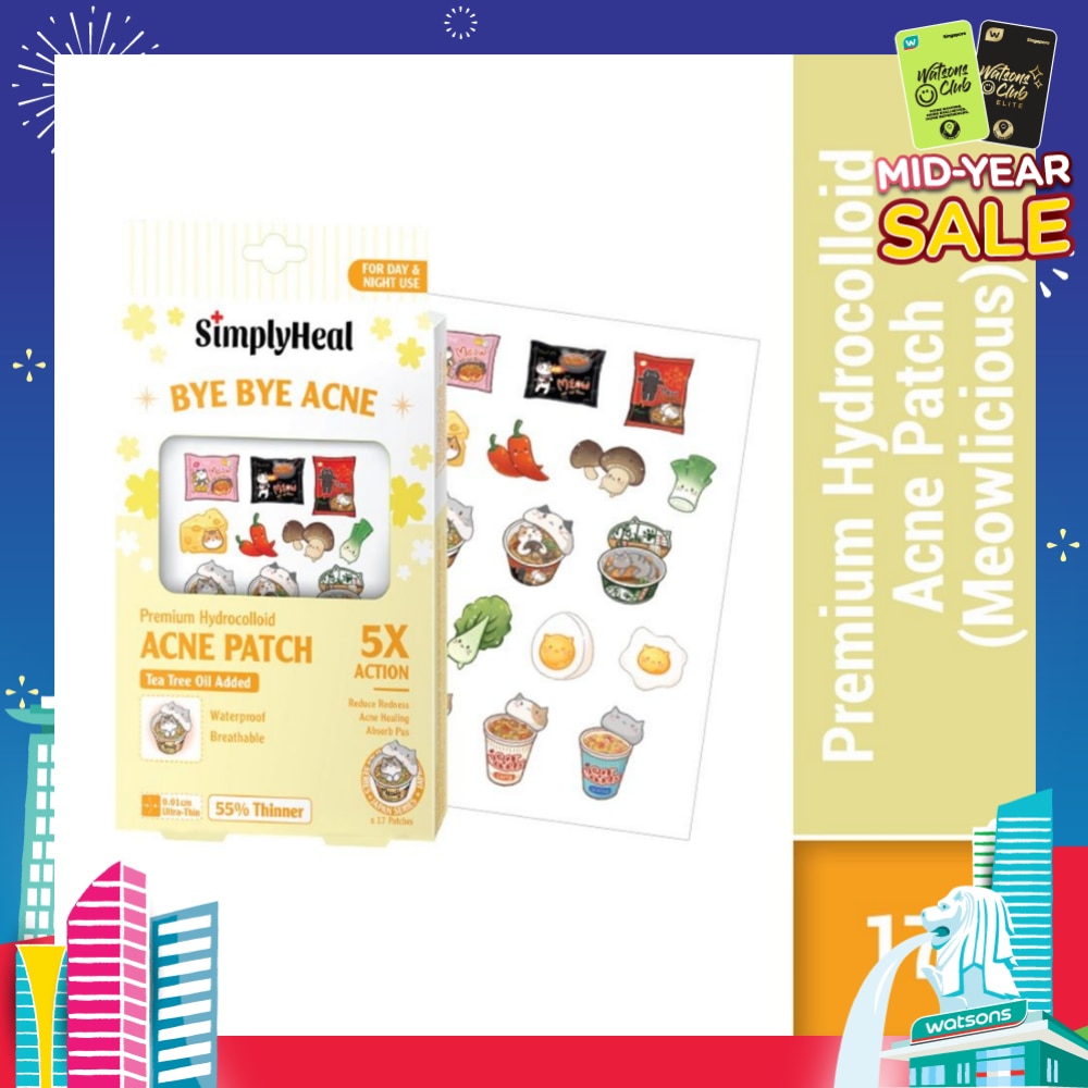 Premium Hydrocolloid Acne Patch Meowlicious (Tea Tree Oil Added, Waterproof & Breathable) 17s