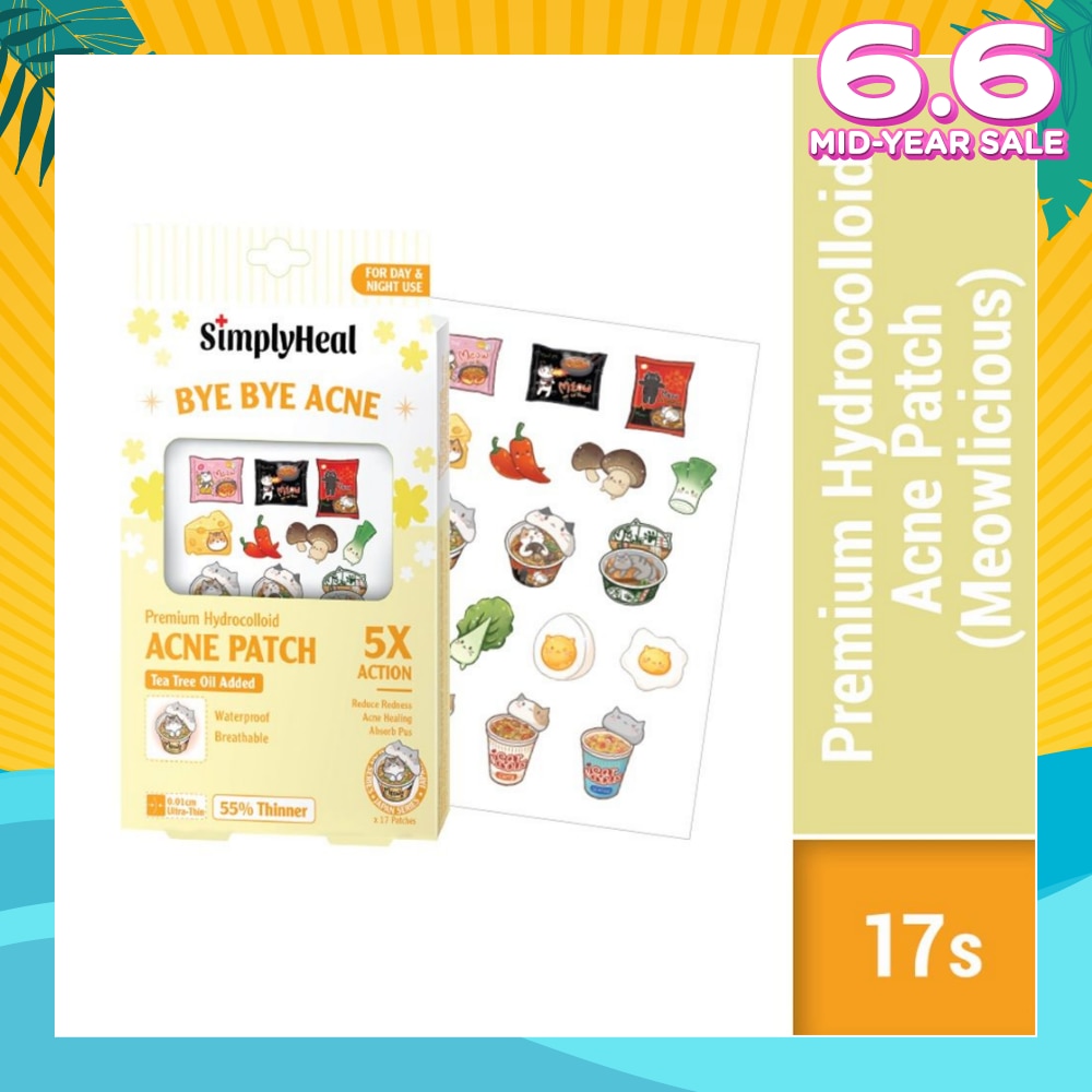 Premium Hydrocolloid Acne Patch Meowlicious (Tea Tree Oil Added, Waterproof & Breathable) 17s