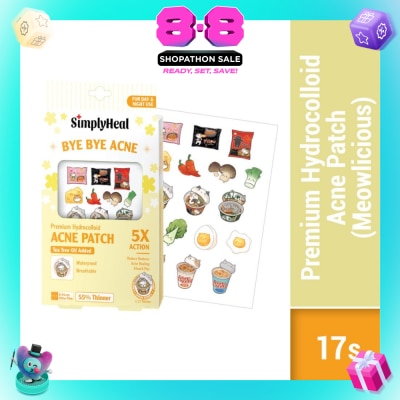 SIMPLYHEAL - Premium Hydrocolloid Acne Patch Meowlicious (Tea Tree Oil Added, Waterproof & Breathable) 17s