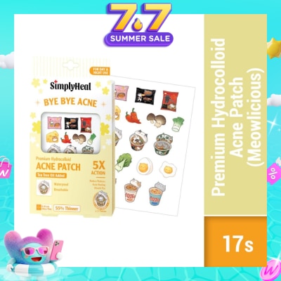 SIMPLYHEAL - Premium Hydrocolloid Acne Patch Meowlicious (Tea Tree Oil Added, Waterproof & Breathable) 17s
