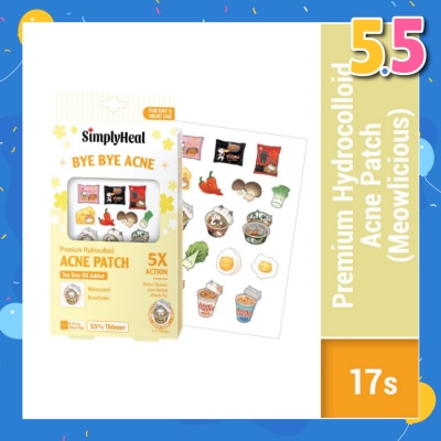 SIMPLYHEAL Premium Hydrocolloid Acne Patch Meowlicious (Tea Tree Oil Added, Waterproof & Breathable) 17s