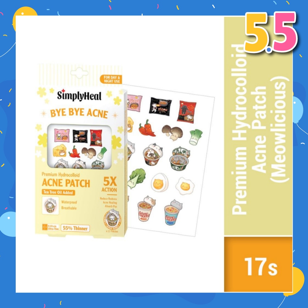 Premium Hydrocolloid Acne Patch Meowlicious (Tea Tree Oil Added, Waterproof & Breathable) 17s