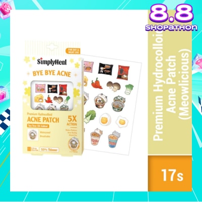 SIMPLYHEAL Premium Hydrocolloid Acne Patch Meowlicious (Tea Tree Oil Added, Waterproof & Breathable) 17s