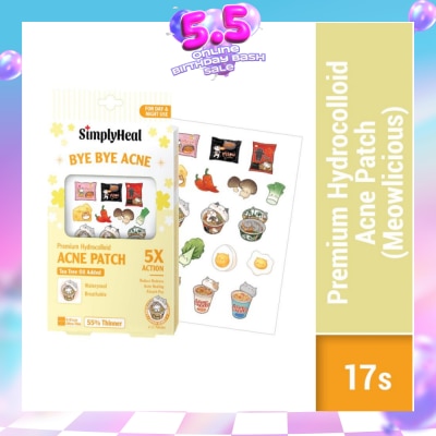SIMPLYHEAL - Premium Hydrocolloid Acne Patch Meowlicious (Tea Tree Oil Added, Waterproof & Breathable) 17s