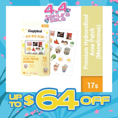 SIMPLYHEAL - Premium Hydrocolloid Acne Patch Meowlicious (Tea Tree Oil Added, Waterproof & Breathable) 17s