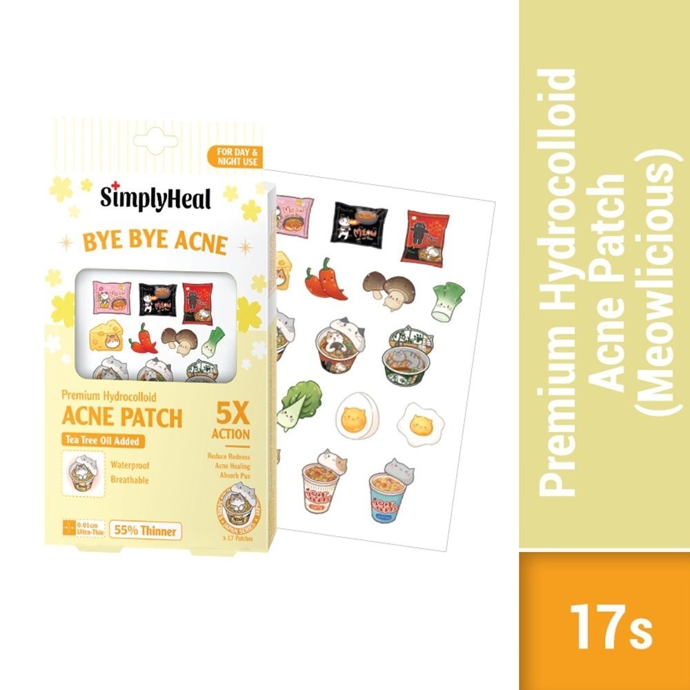 Premium Hydrocolloid Acne Patch Meowlicious (Tea Tree Oil Added, Waterproof & Breathable) 17s