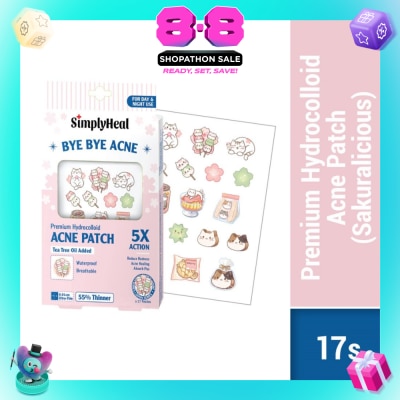 SIMPLYHEAL - Premium Hydrocolloid Acne Patch Sakuralicious (Tea Tree Oil Added, Waterproof & Breathable) 17s