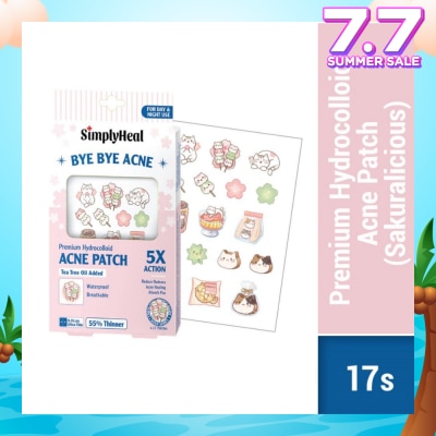 SIMPLYHEAL Premium Hydrocolloid Acne Patch Sakuralicious (Tea Tree Oil Added, Waterproof & Breathable) 17s