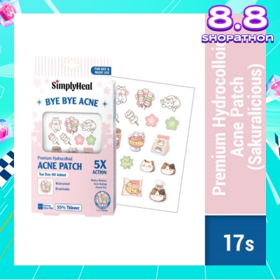 SIMPLYHEAL Premium Hydrocolloid Acne Patch Sakuralicious (Tea Tree Oil Added, Waterproof & Breathable) 17s