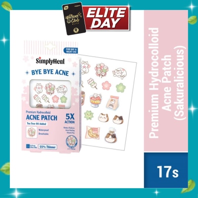 SIMPLYHEAL Premium Hydrocolloid Acne Patch Sakuralicious (Tea Tree Oil Added, Waterproof & Breathable) 17s image