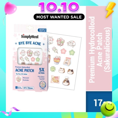 SIMPLYHEAL Premium Hydrocolloid Acne Patch Sakuralicious (Tea Tree Oil Added, Waterproof & Breathable) 17s image