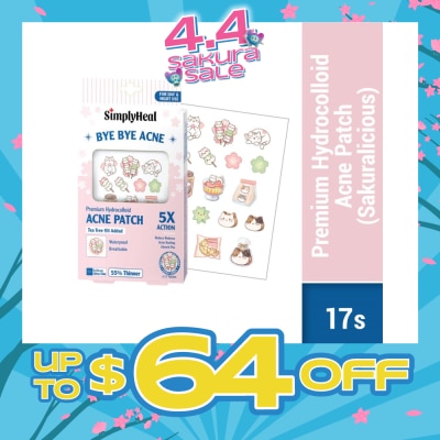 SIMPLYHEAL - Premium Hydrocolloid Acne Patch Sakuralicious (Tea Tree Oil Added, Waterproof & Breathable) 17s