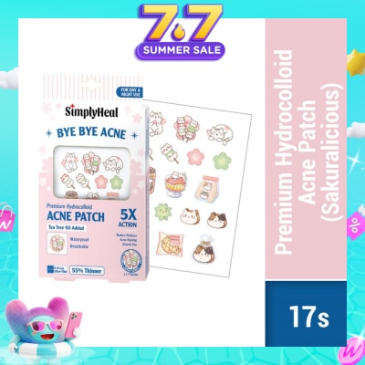 SIMPLYHEAL - Premium Hydrocolloid Acne Patch Sakuralicious (Tea Tree Oil Added, Waterproof & Breathable) 17s