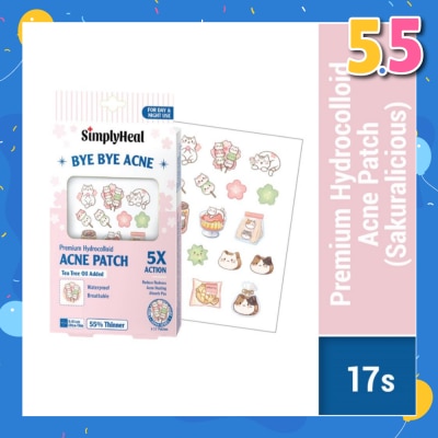 SIMPLYHEAL Premium Hydrocolloid Acne Patch Sakuralicious (Tea Tree Oil Added, Waterproof & Breathable) 17s