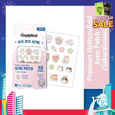 SIMPLYHEAL Premium Hydrocolloid Acne Patch Sakuralicious (Tea Tree Oil Added, Waterproof & Breathable) 17s