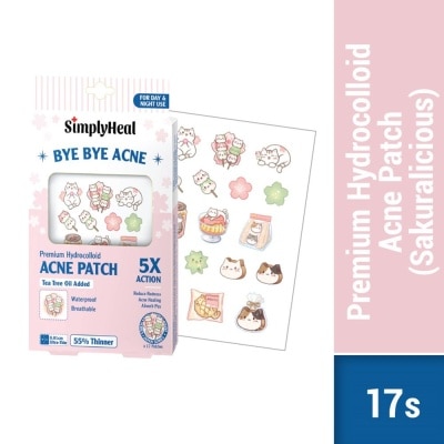 SIMPLYHEAL Premium Hydrocolloid Acne Patch Sakuralicious (Tea Tree Oil Added, Waterproof & Breathable) 17s