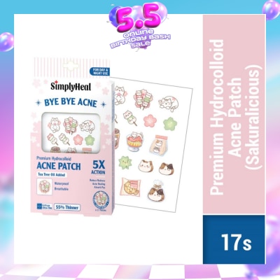 SIMPLYHEAL - Premium Hydrocolloid Acne Patch Sakuralicious (Tea Tree Oil Added, Waterproof & Breathable) 17s