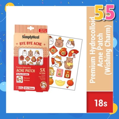 SIMPLYHEAL Premium Hydrocolloid Acne Patch Wishing Charm (Tea Tree Oil Added, Waterproof & Breathable) 18s