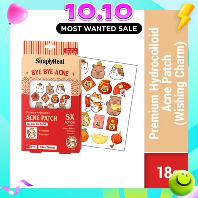 SIMPLYHEAL Premium Hydrocolloid Acne Patch Wishing Charm (Tea Tree Oil Added, Waterproof & Breathable) 18s image
