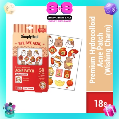SIMPLYHEAL - Premium Hydrocolloid Acne Patch Wishing Charm (Tea Tree Oil Added, Waterproof & Breathable) 18s
