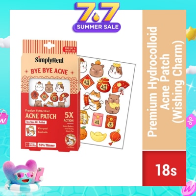 SIMPLYHEAL - Premium Hydrocolloid Acne Patch Wishing Charm (Tea Tree Oil Added, Waterproof & Breathable) 18s