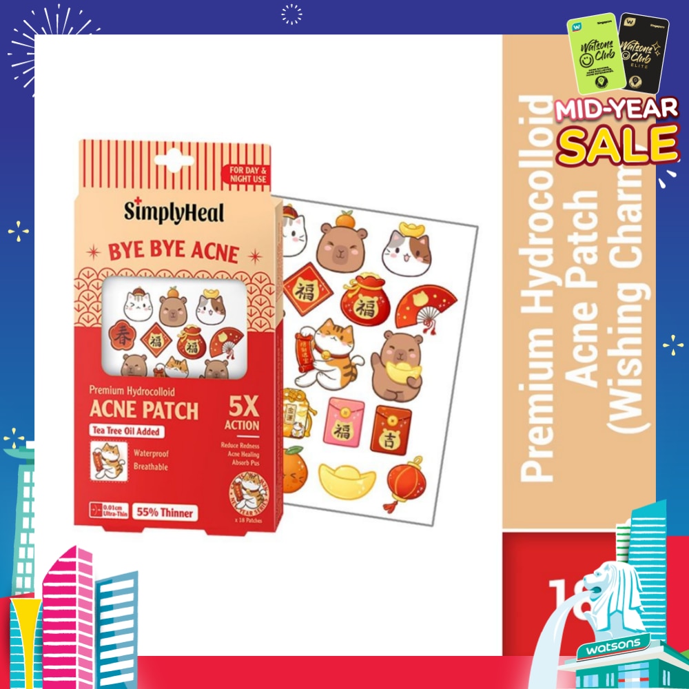 Premium Hydrocolloid Acne Patch Wishing Charm (Tea Tree Oil Added, Waterproof & Breathable) 18s