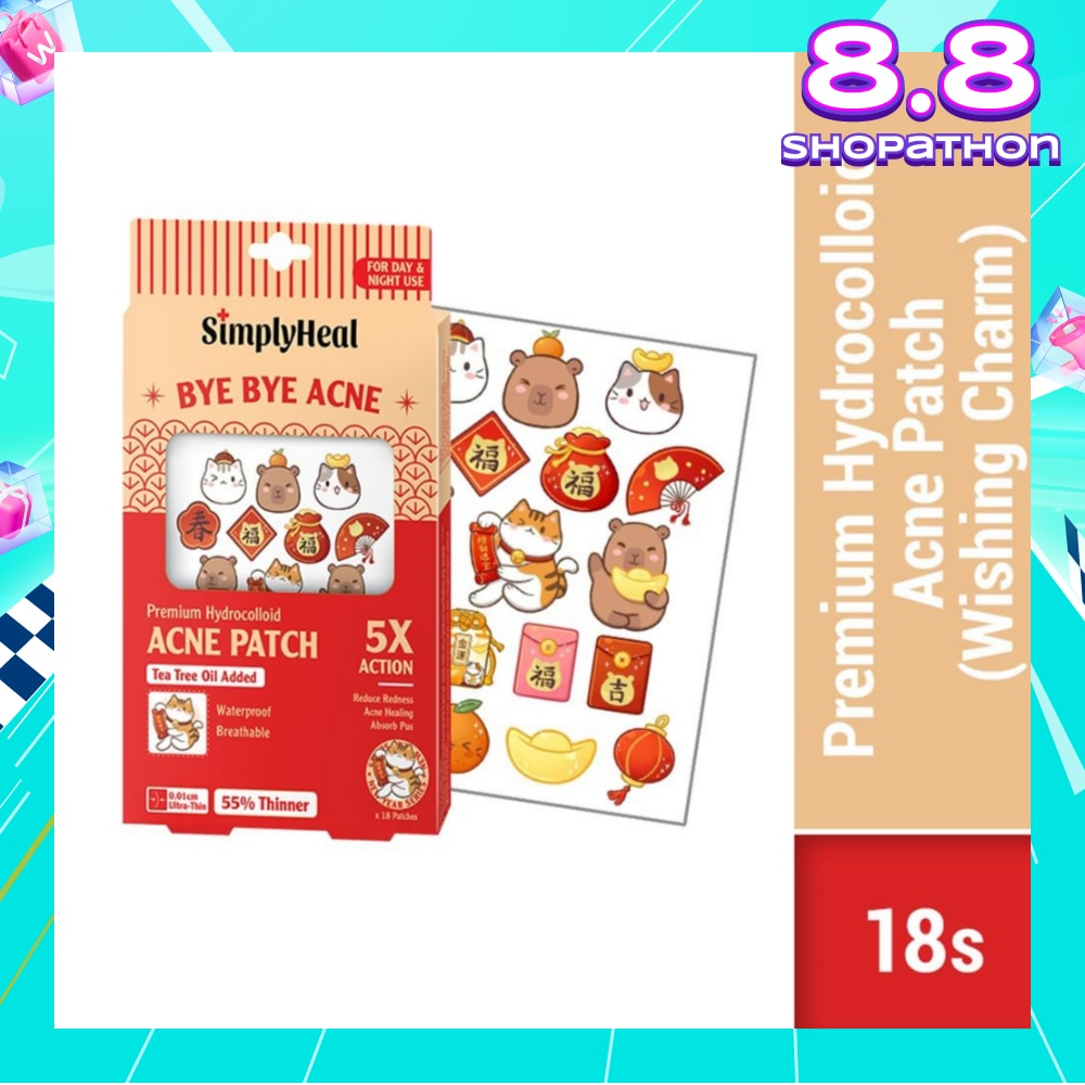 Premium Hydrocolloid Acne Patch Wishing Charm (Tea Tree Oil Added, Waterproof & Breathable) 18s