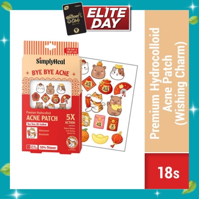 SIMPLYHEAL Premium Hydrocolloid Acne Patch Wishing Charm (Tea Tree Oil Added, Waterproof & Breathable) 18s image
