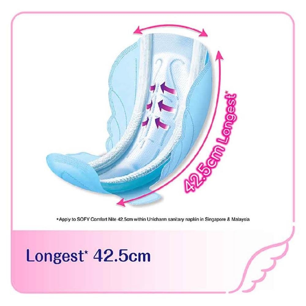 Comfort Nite Longest Cottony Soft Motion Fit Anti-Back Leakage Sanitary Pad Night Wing 42.5cm (For Heavy Flow) 8s