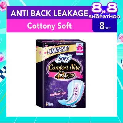 SOFY Comfort Nite Longest Cottony Soft Motion Fit Anti-Back Leakage Sanitary Pad Night Wing 42.5cm (For Heavy Flow) 8s