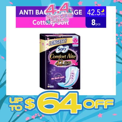 SOFY - Comfort Nite Longest Cottony Soft Motion Fit Anti-Back Leakage Sanitary Pad Night Wing 42.5cm (For Heavy Flow) 8s