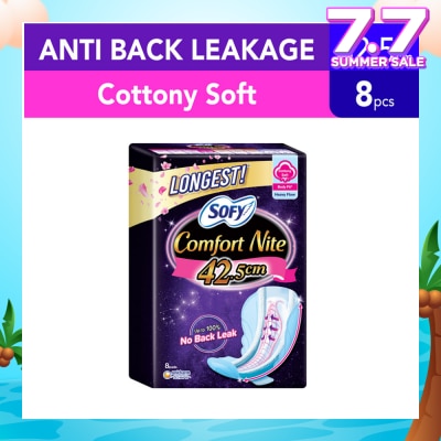 SOFY Comfort Nite Longest Cottony Soft Motion Fit Anti-Back Leakage Sanitary Pad Night Wing 42.5cm (For Heavy Flow) 8s