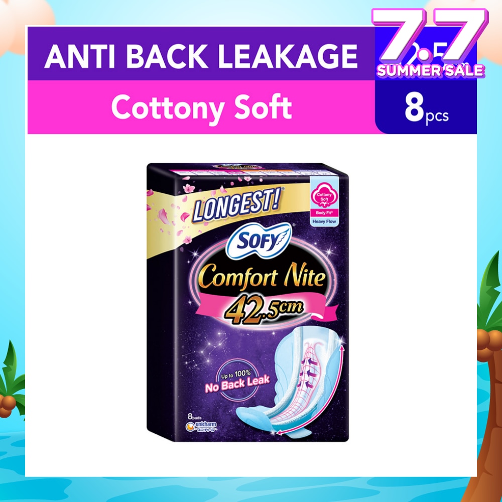 Comfort Nite Longest Cottony Soft Motion Fit Anti-Back Leakage Sanitary Pad Night Wing 42.5cm (For Heavy Flow) 8s