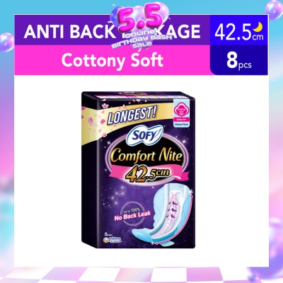 SOFY - Comfort Nite Longest Cottony Soft Motion Fit Anti-Back Leakage Sanitary Pad Night Wing 42.5cm (For Heavy Flow) 8s