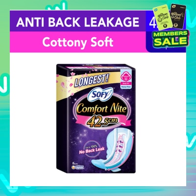 SOFY Comfort Nite Longest Cottony Soft Motion Fit Anti-Back Leakage Sanitary Pad Night Wing 42.5cm (For Heavy Flow) 8s