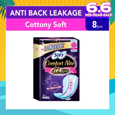 SOFY Comfort Nite Longest Cottony Soft Motion Fit Anti-Back Leakage Sanitary Pad Night Wing 42.5cm (For Heavy Flow) 8s