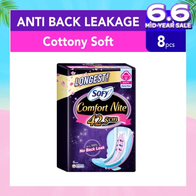 SOFY Comfort Nite Longest Cottony Soft Motion Fit Anti-Back Leakage Sanitary Pad Night Wing 42.5cm (For Heavy Flow) 8s
