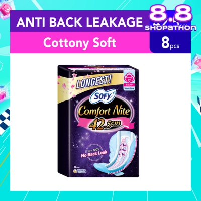SOFY Comfort Nite Longest Cottony Soft Motion Fit Anti-Back Leakage Sanitary Pad Night Wing 42.5cm (For Heavy Flow) 8s