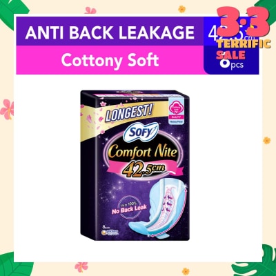 SOFY Comfort Nite Longest Cottony Soft Motion Fit Anti-Back Leakage Sanitary Pad Night Wing 42.5cm (For Heavy Flow) 8s