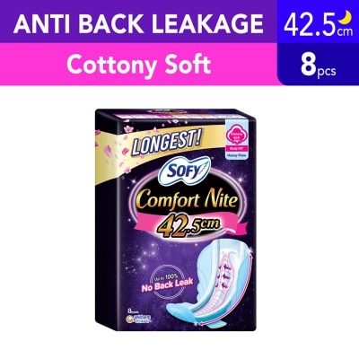 SOFY Comfort Nite Longest Cottony Soft Motion Fit Anti-Back Leakage Sanitary Pad Night Wing 42.5cm (For Heavy Flow) 8s