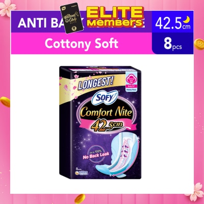 SOFY Comfort Nite Longest Cottony Soft Motion Fit Anti-Back Leakage Sanitary Pad Night Wing 42.5cm (For Heavy Flow) 8s