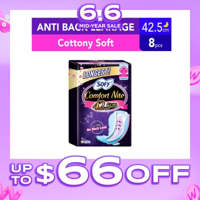 SOFY - Comfort Nite Longest Cottony Soft Motion Fit Anti-Back Leakage Sanitary Pad Night Wing 42.5cm (For Heavy Flow) 8s