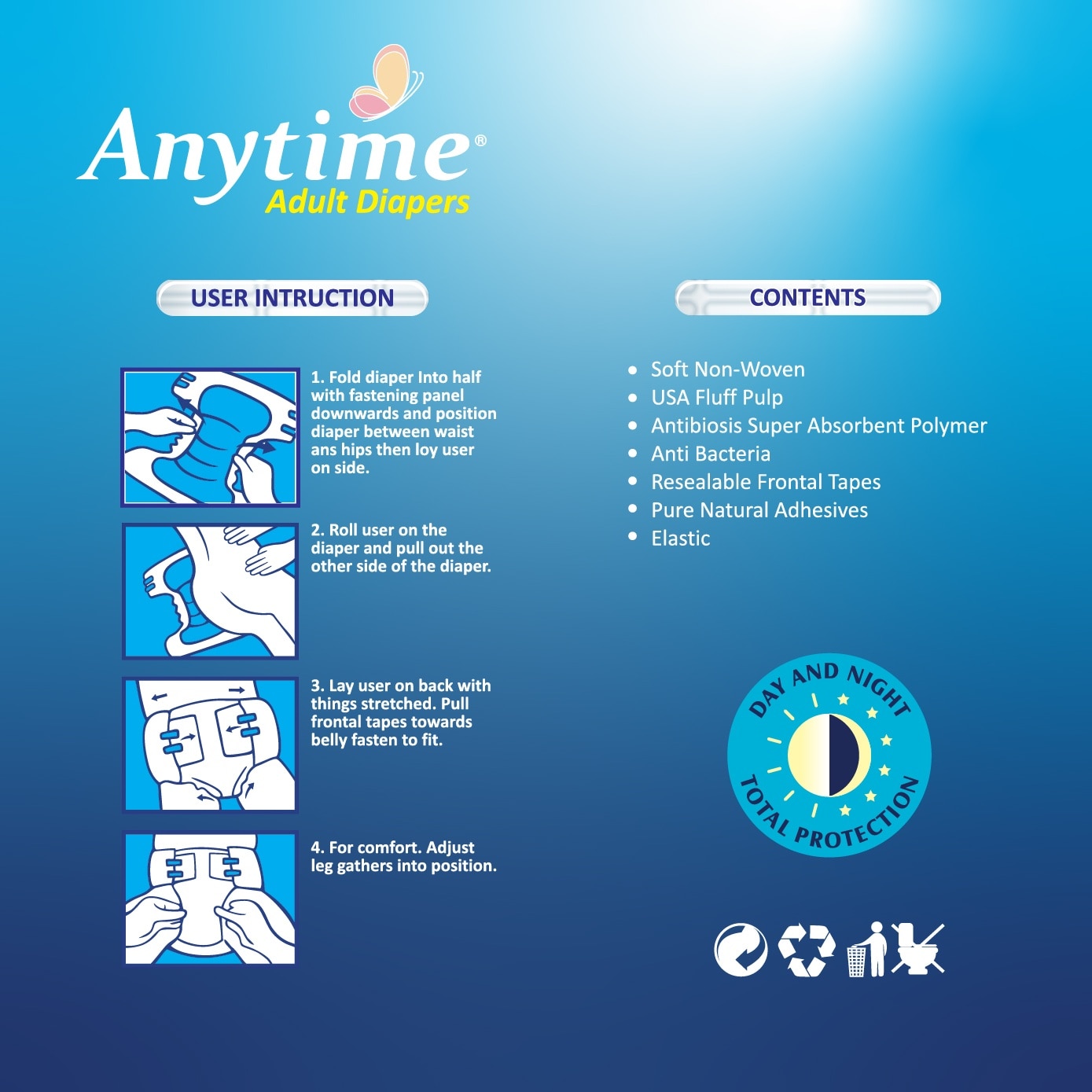 ANYTIME Ultra Care Extra Protection Adult Diapers M 73-113cm