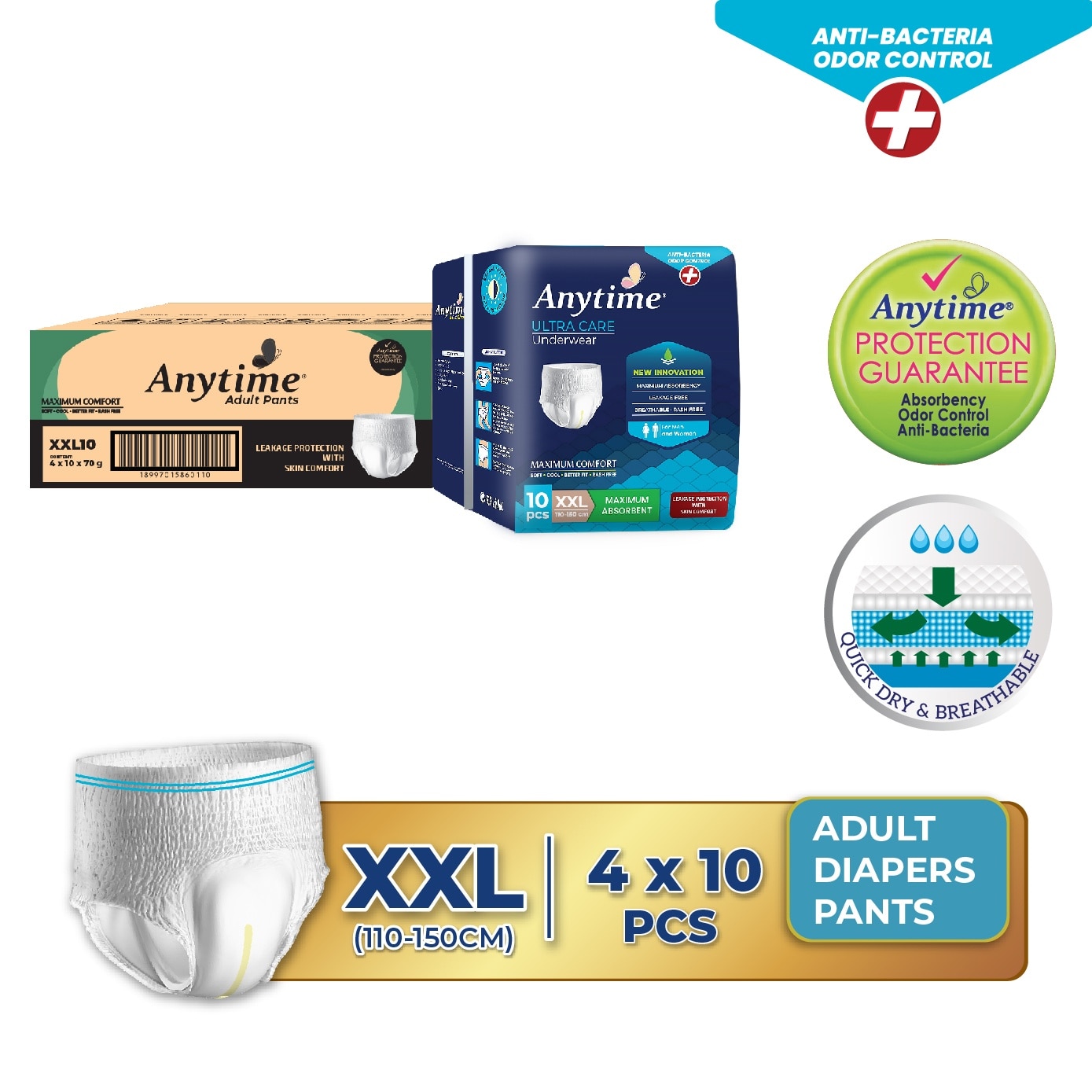 Ultra Care Underwear Maximum Comfort XXL 110-150cm Carton (Maximum Absorbency, Leakage Free & Breathable - Rash Free, For Men & Women) 10s x 4