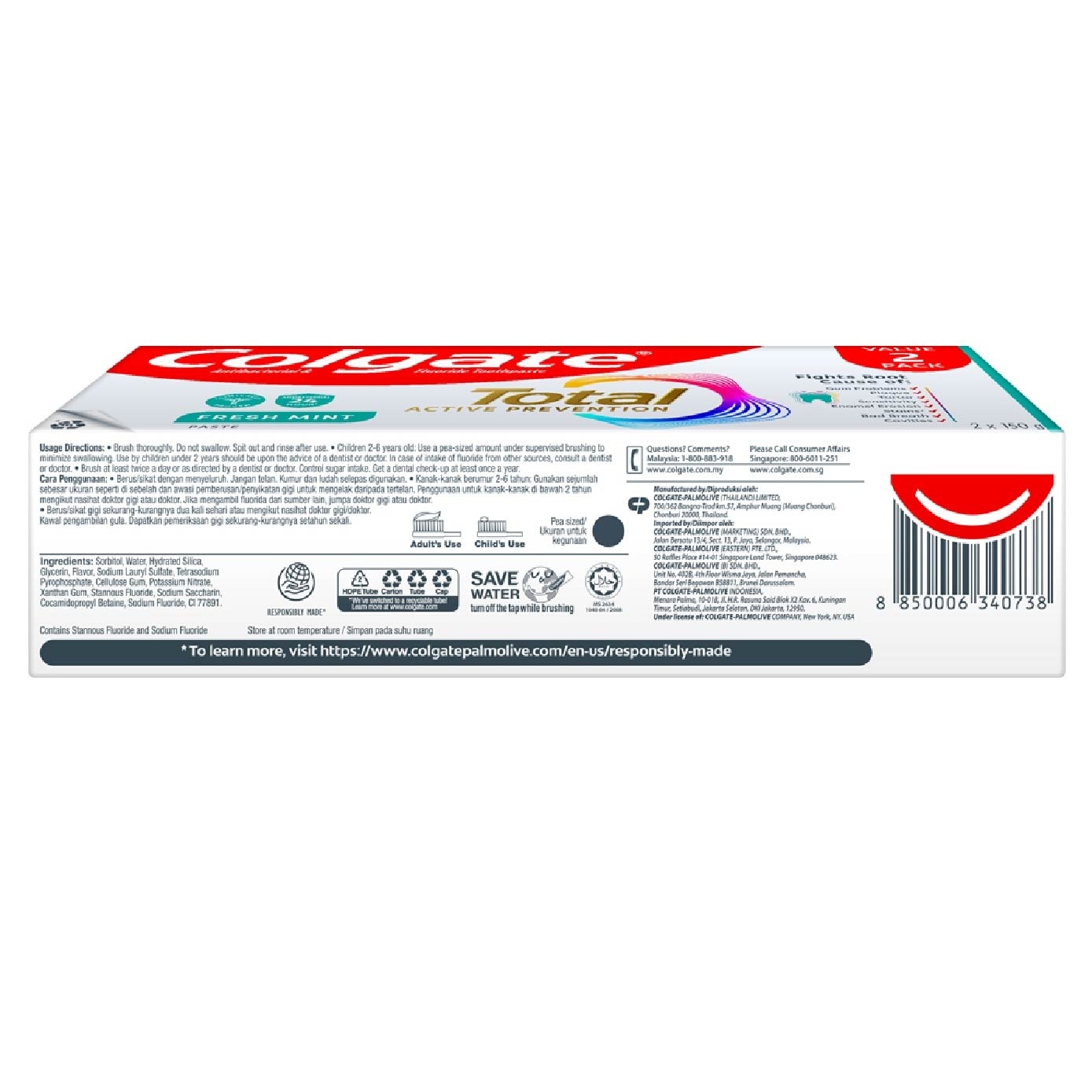 Total Fresh Mint Toothpaste 150g x 2s