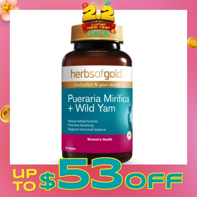 HERBS OF GOLD Pueraria Mirifica + Wild Yam Tablet (To Supports Feminine Youthfullness & Breast Enlargement) 90s