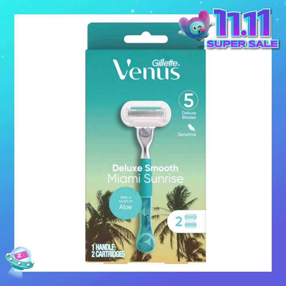 GILLETTE VENUS Miami Sunrise 5 Deluxe Smooth Sensitive Pack Set (1 Handle & 2 Cartriges) 1s